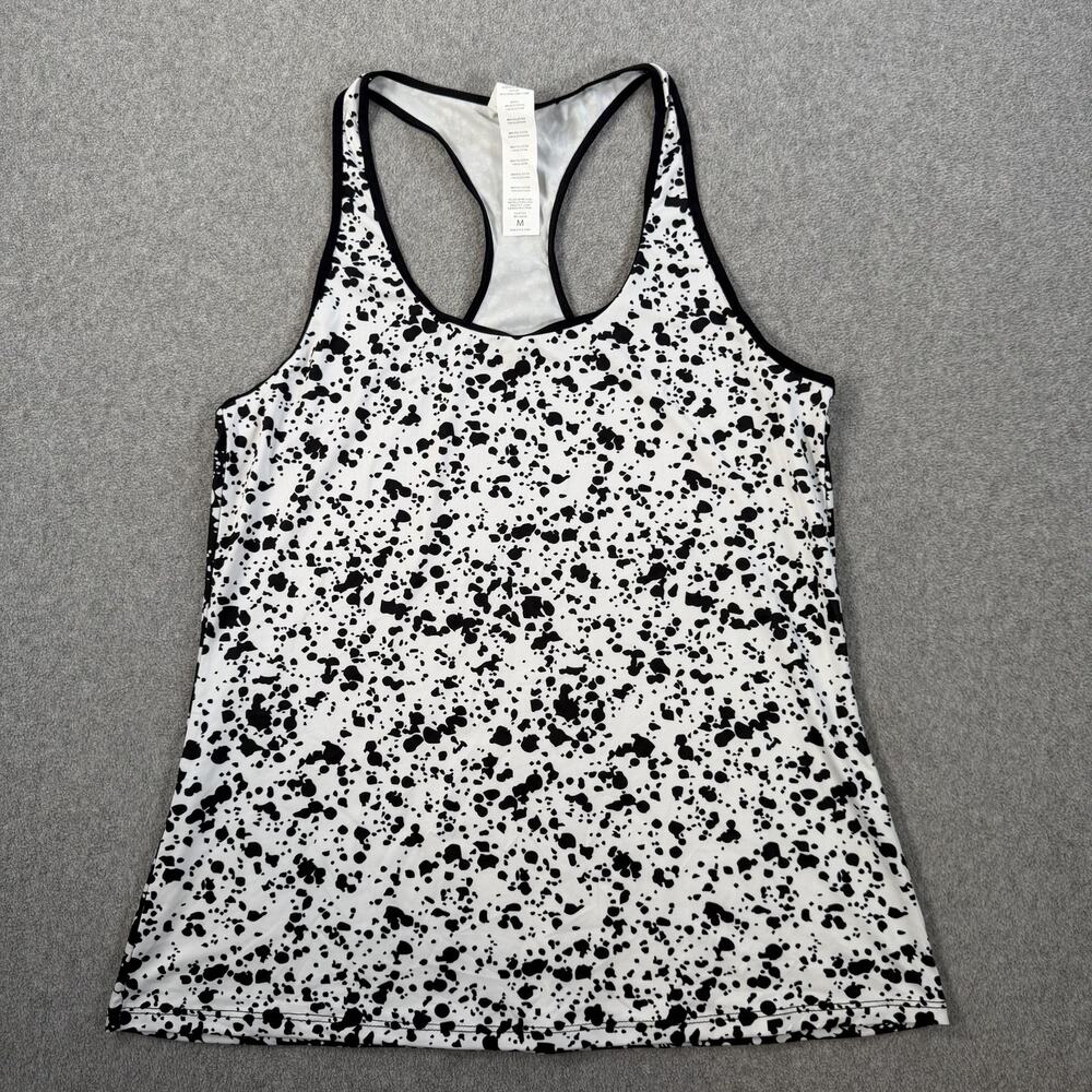 Fabletics Women's Medium Racerback Tank Top Black White Paint Splatter Athletic